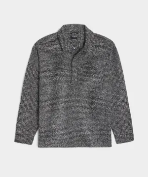 Check Wool-Silk Knit Polo in Blacktop