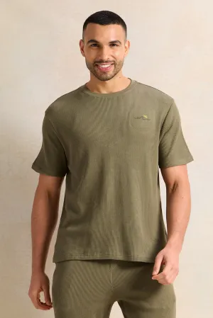 Men Olive Ripped T-Shirt