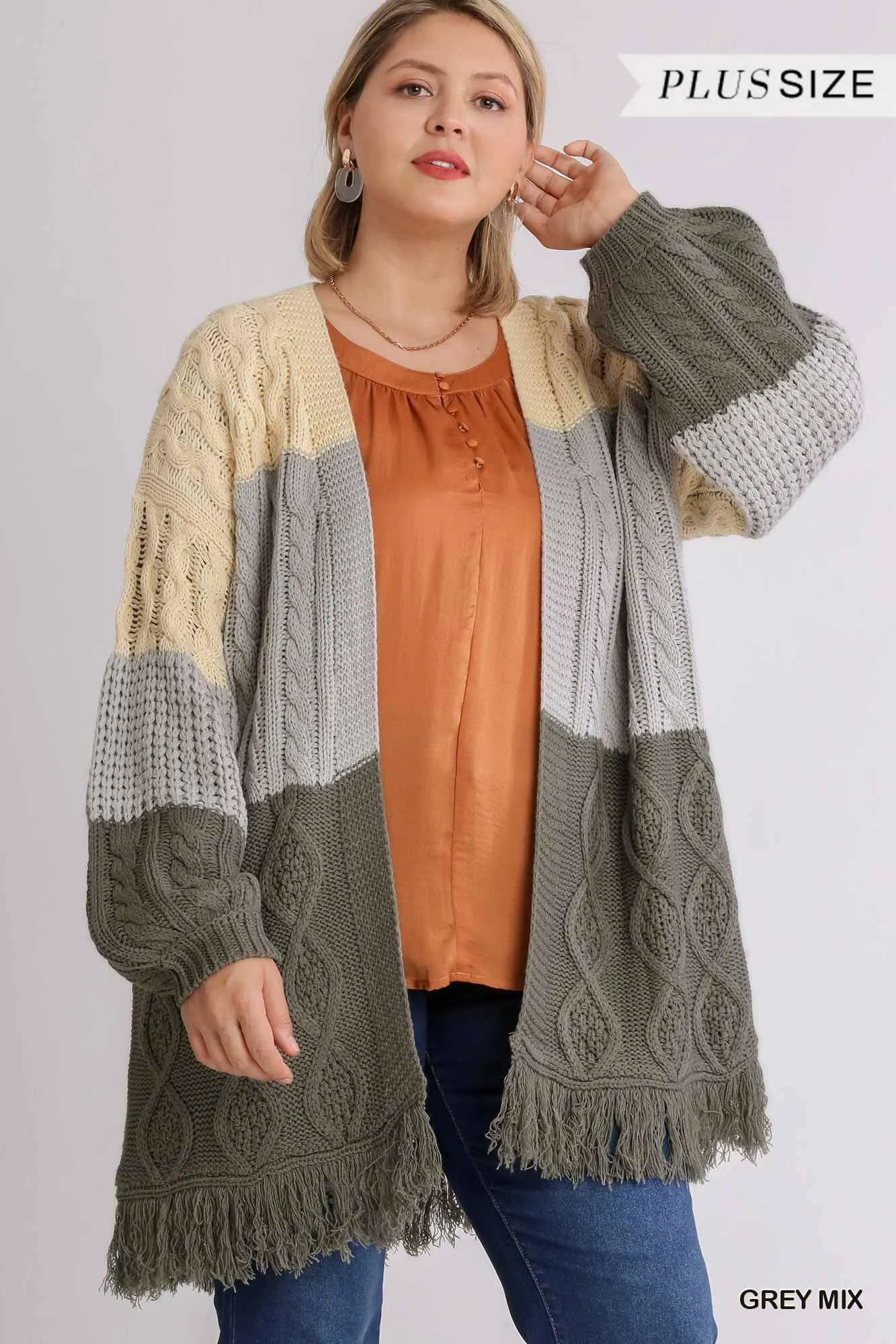 Patchwork Knitted Open Front Cardigan Sweater