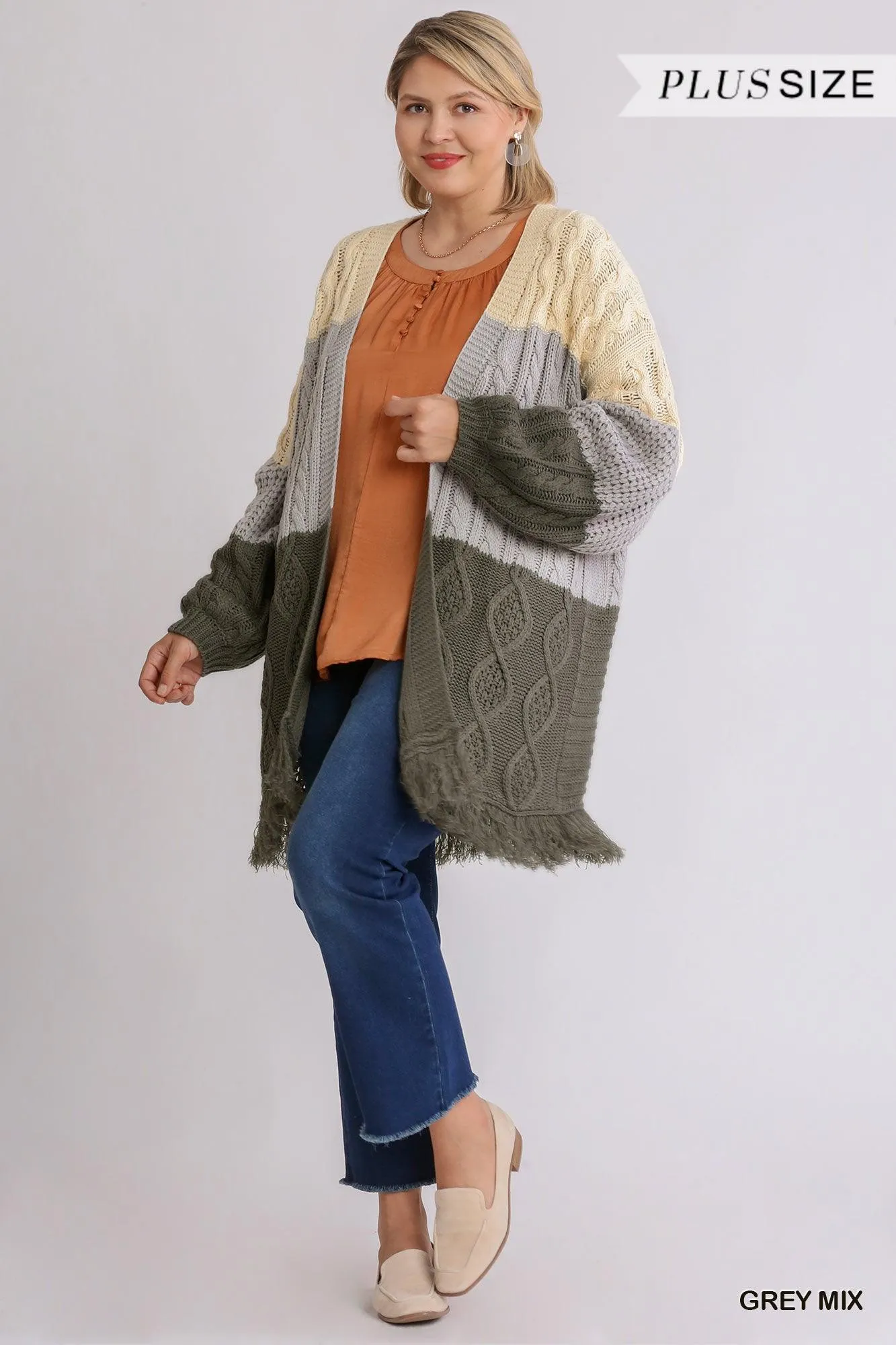 Patchwork Knitted Open Front Cardigan Sweater