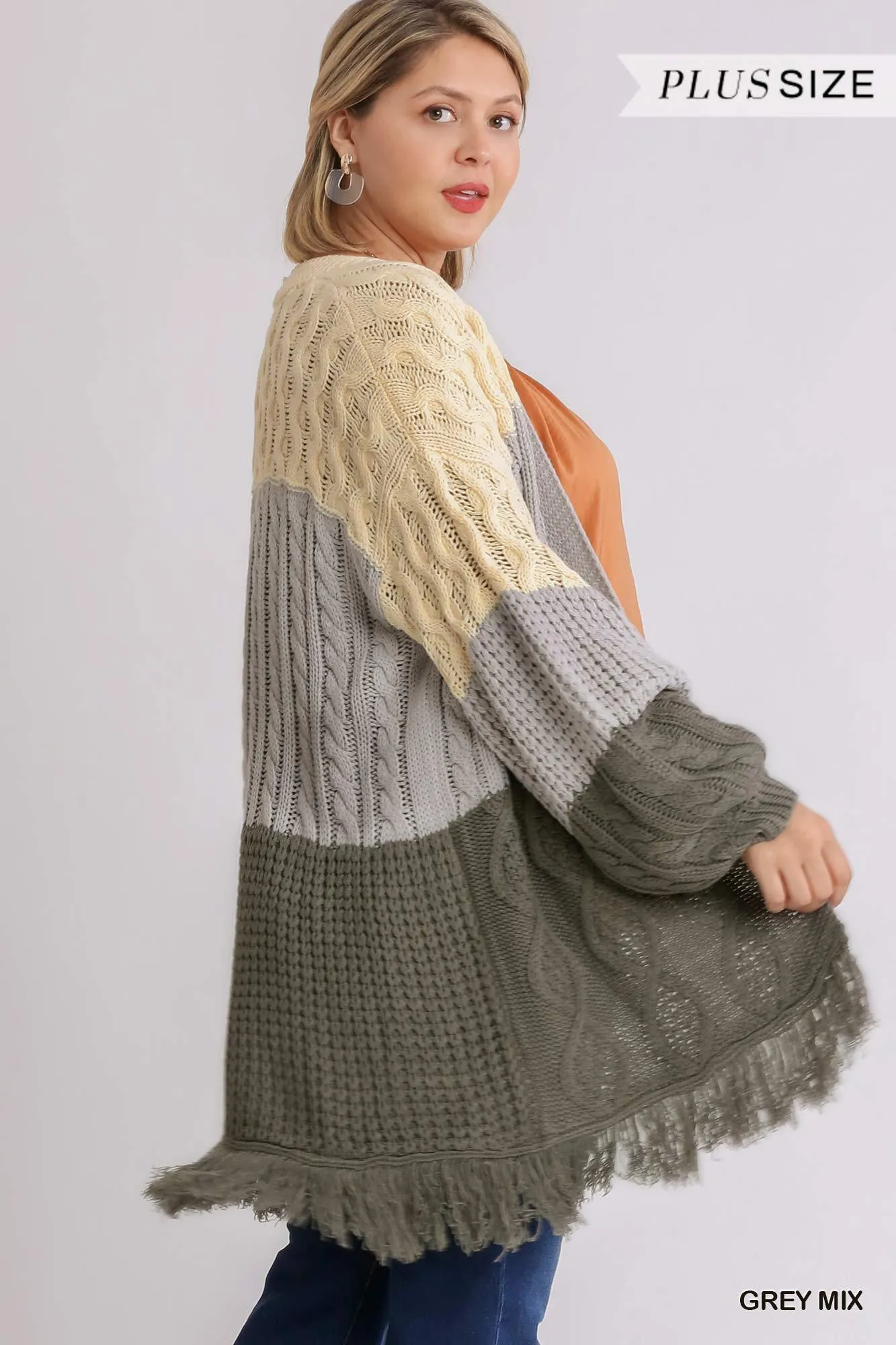 Patchwork Knitted Open Front Cardigan Sweater