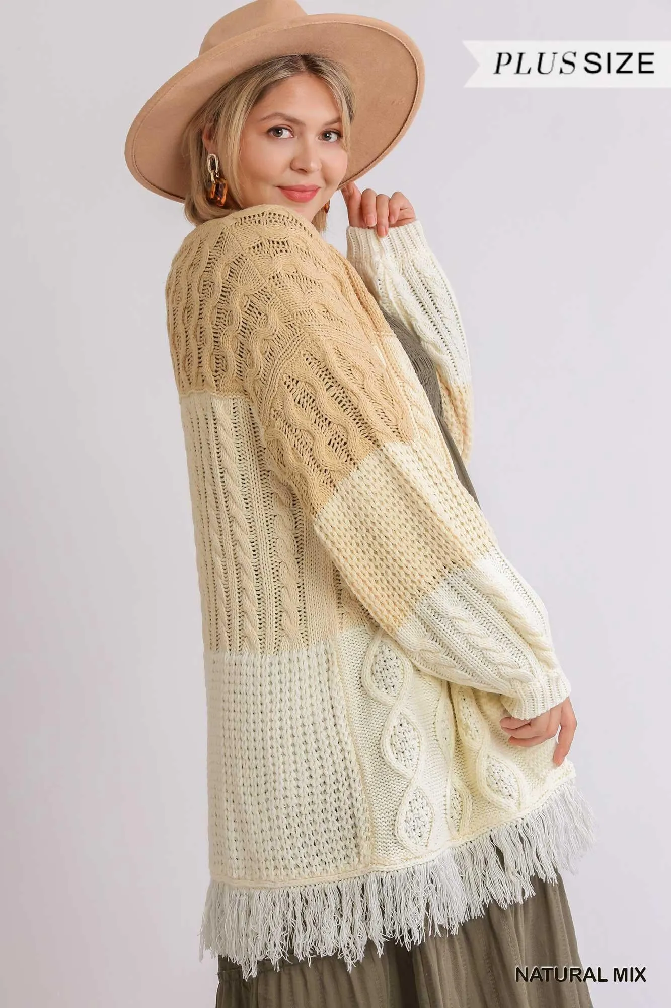 Patchwork Knitted Open Front Cardigan Sweater