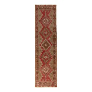 Red Traditional Wool Runner - 3'4" x 12'11"