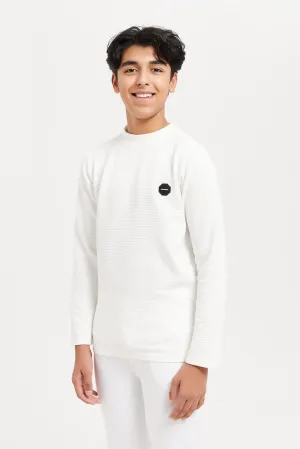 Senior Boys White Jacquard Sweatshirt