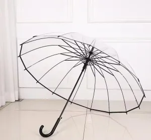 Transparent Umbrella,16 Fiberglass Ribs Clear See Through Dome Umbrellas for Women,Windproof Auto Open Umbrella