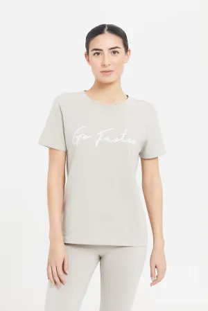 Women Grey Printed Cropped Active T-Shirt